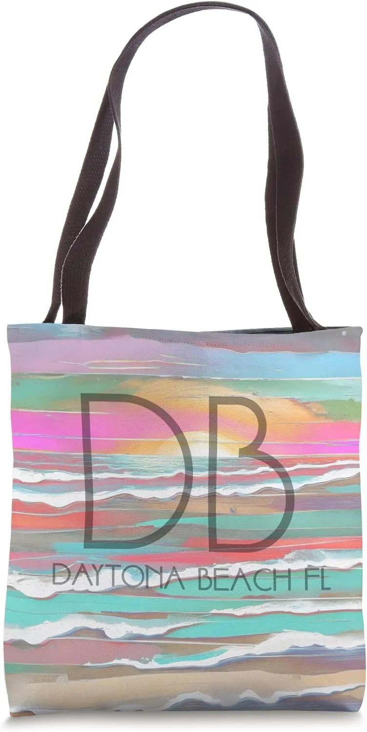 Daytona Beach FL DB Pastel Beach Waves Colorful Watercolor Tote Bag