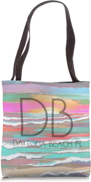 Daytona Beach FL DB Pastel Beach Waves Colorful Watercolor Tote Bag