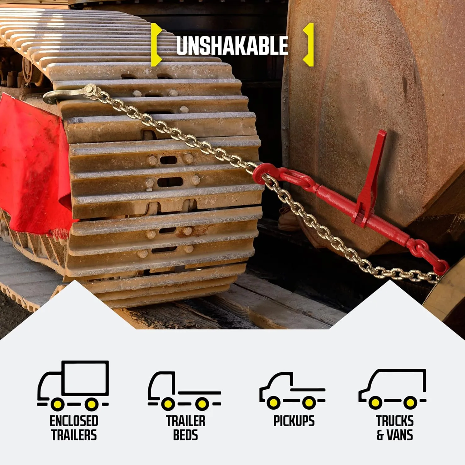 DC Cargo Tie Down Transport Chains - Heavy Duty Tow Chain with 3/8" Grade 70 Chain, Log Chain Hooks, G70 Load Binder Chain is 20 ft Long, 6,600 lbs WLL (Pack of 2)
