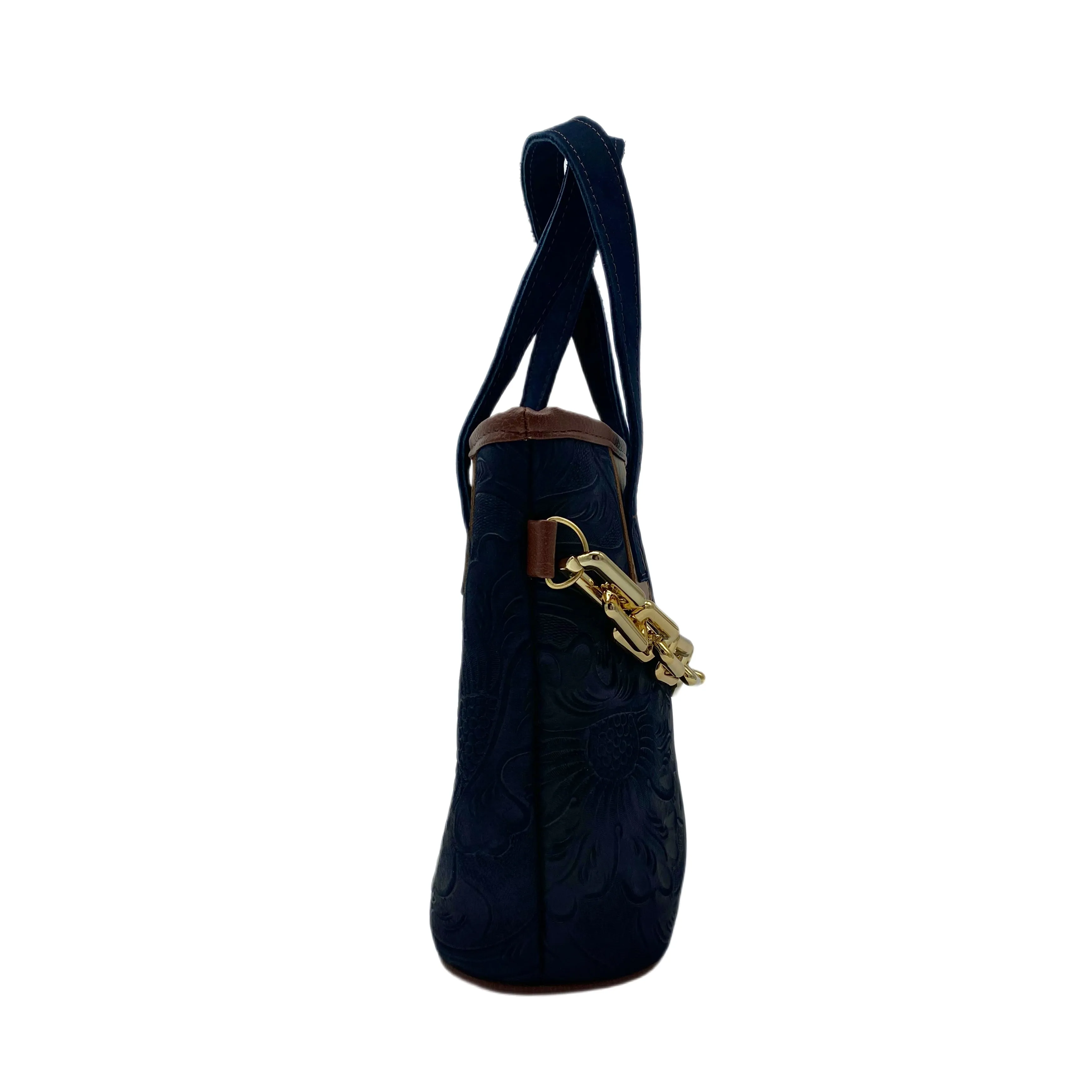 Denim Blue Chic Floral Tooled Leather Purse