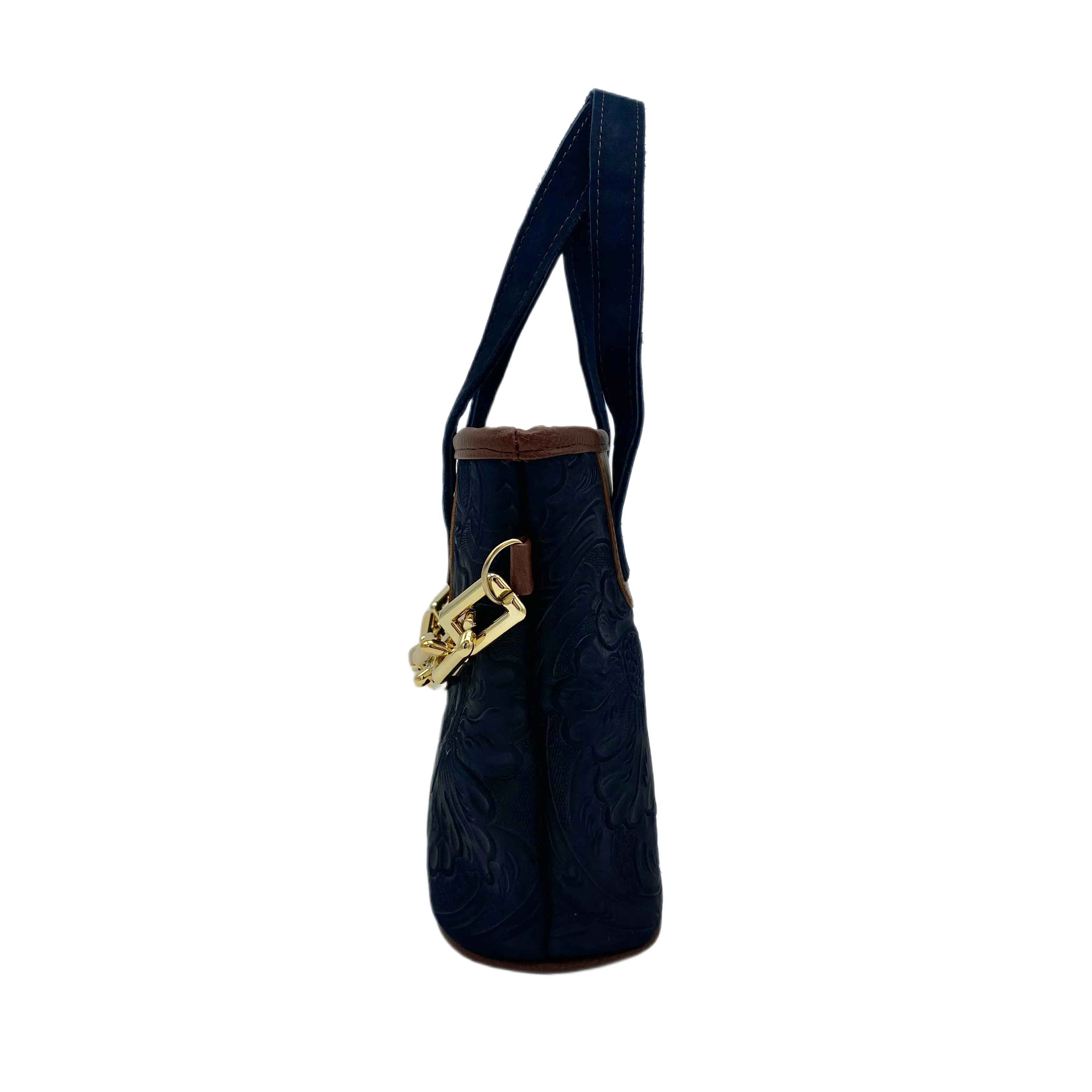 Denim Blue Chic Floral Tooled Leather Purse