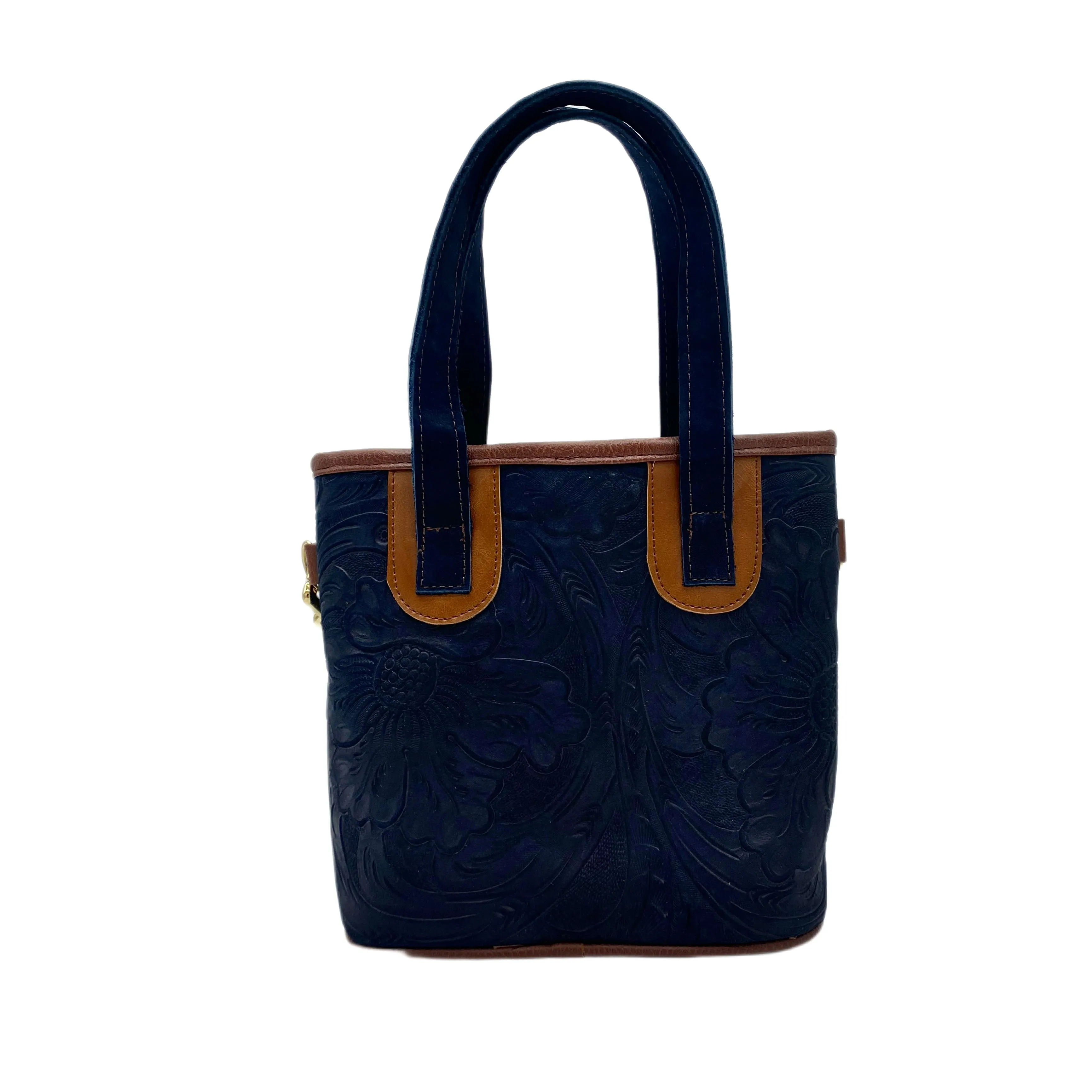Denim Blue Chic Floral Tooled Leather Purse