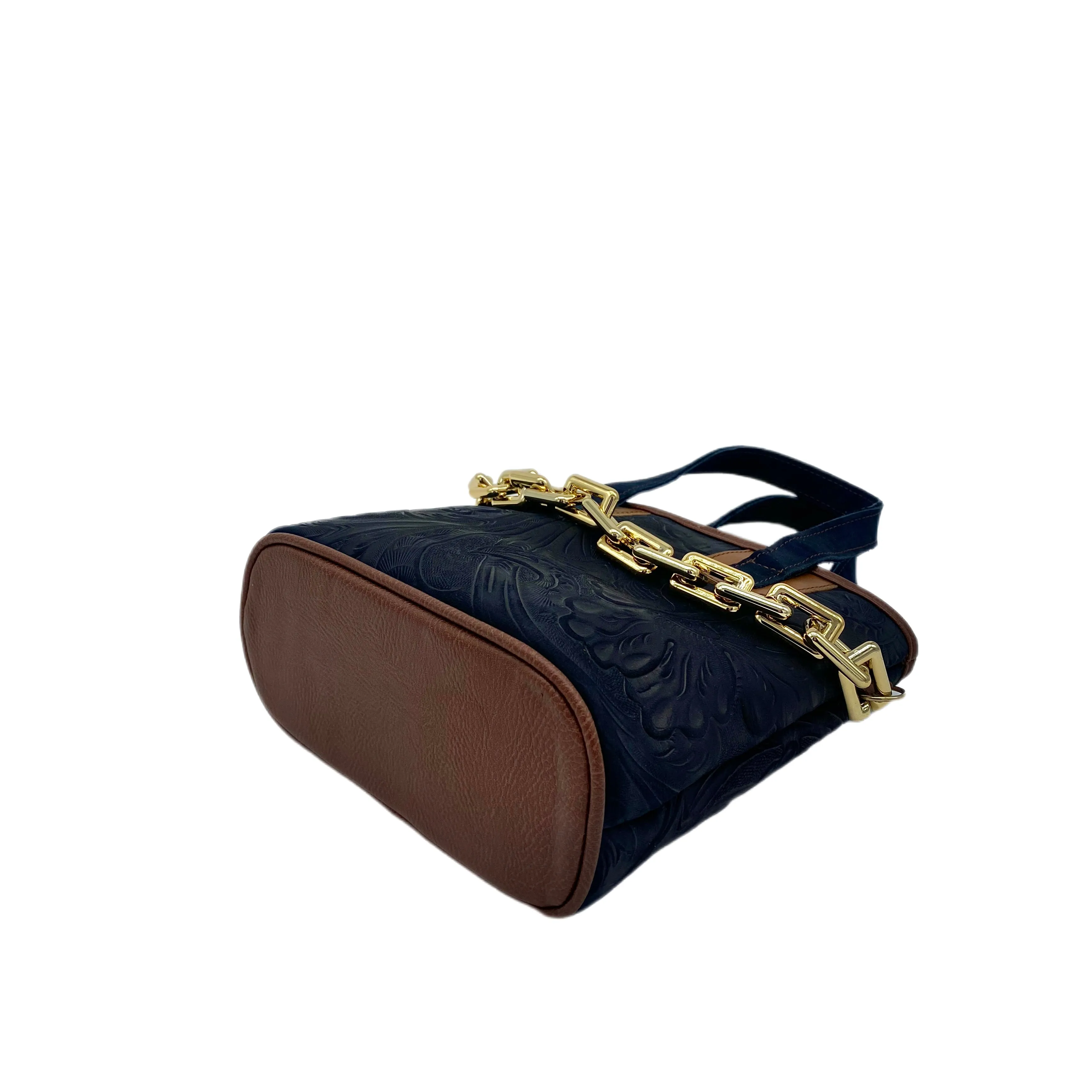 Denim Blue Chic Floral Tooled Leather Purse