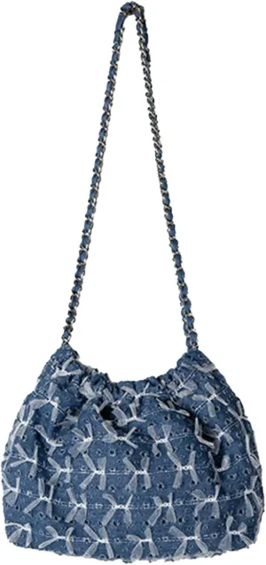 Denim Bow Purse Jean Lace Cute Y2K Handbag for Women Kawaii Casual Roomy Retro Chic Denim Bag