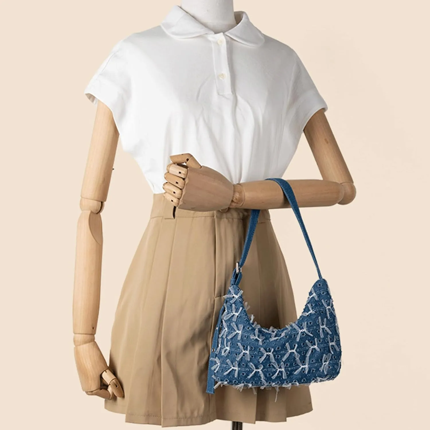 Denim Bow Purse Jean Lace Cute Y2K Handbag for Women Kawaii Casual Roomy Retro Chic Denim Bag
