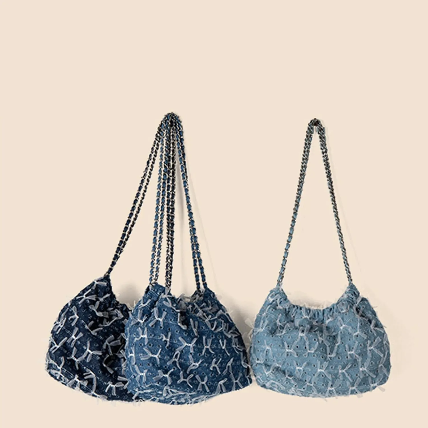 Denim Bow Purse Jean Lace Cute Y2K Handbag for Women Kawaii Casual Roomy Retro Chic Denim Bag
