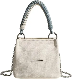 Denim Bucket Bag with Rope Handle Small Chain Strap Compact Cute Y2K Jean Vintage Retro Handbag
