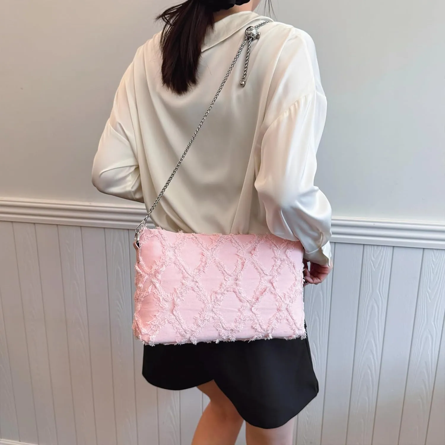 Denim Crossbody Bags for Women Trendy Quilted Denim Bag Jean Purses and Handbags with Chain Strap
