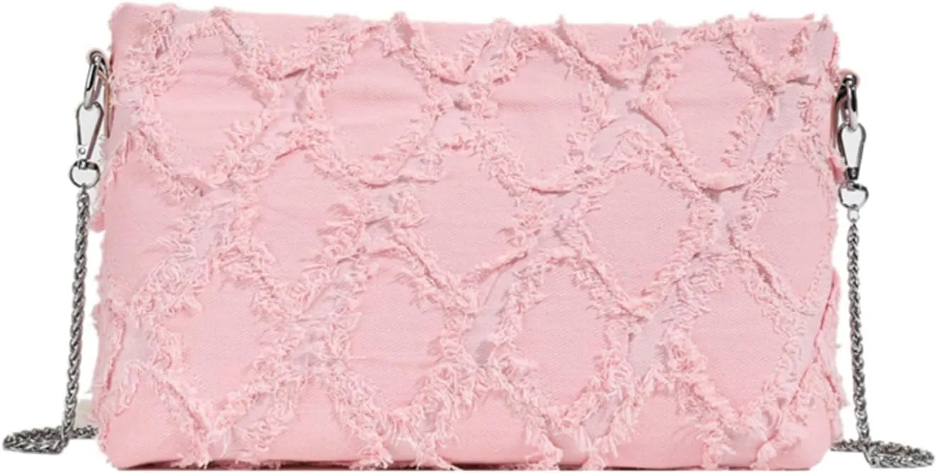 Denim Crossbody Bags for Women Trendy Quilted Denim Bag Jean Purses and Handbags with Chain Strap