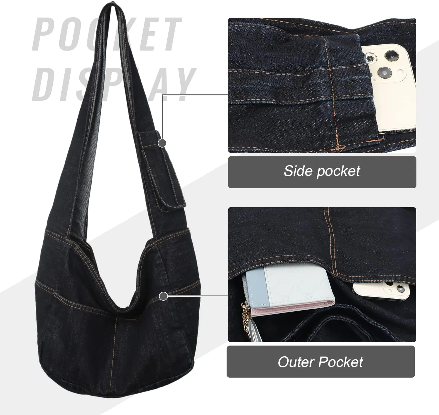 Denim Hobo Bags for Women Retro Jean Shoulder Bag Casual Jean Tote Handbags Vintage Satchel Bags for Teen Girls