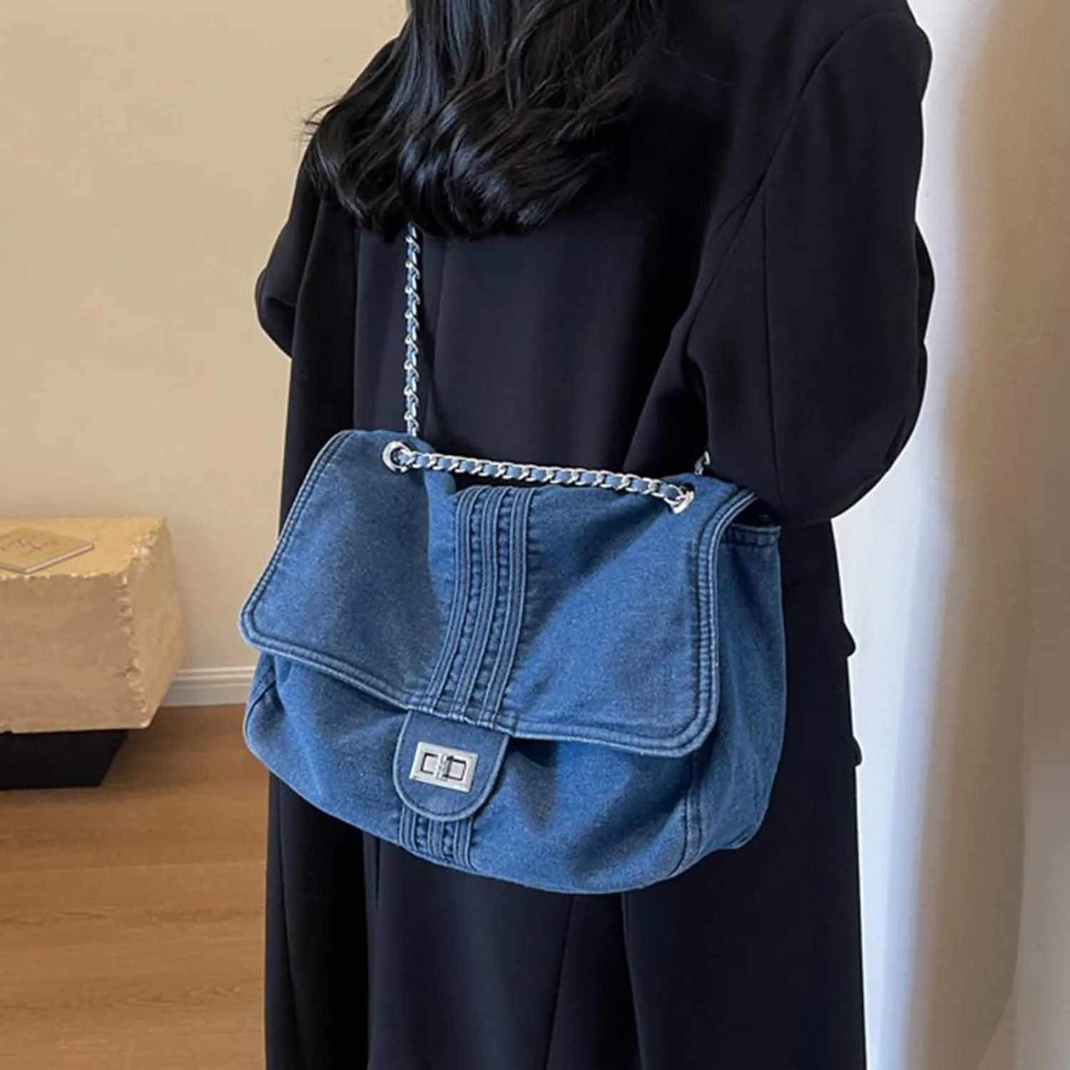 Denim Purse for Women Jean Purses Tote Bag for Womens Handbags Work Bags Jean Shoulder Bag Trendy Crossbody Bags