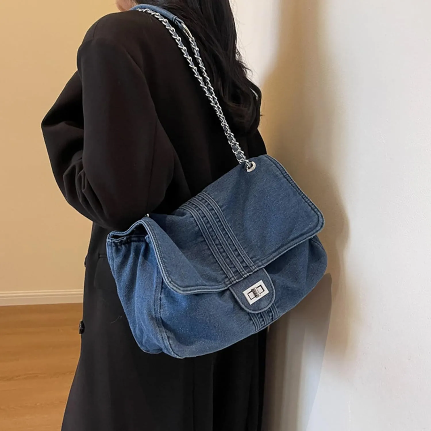 Denim Purse for Women Jean Purses Tote Bag for Womens Handbags Work Bags Jean Shoulder Bag Trendy Crossbody Bags