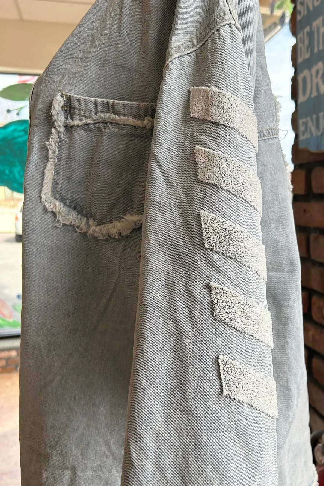 Denim Shacket with Peace Sign Appliqué