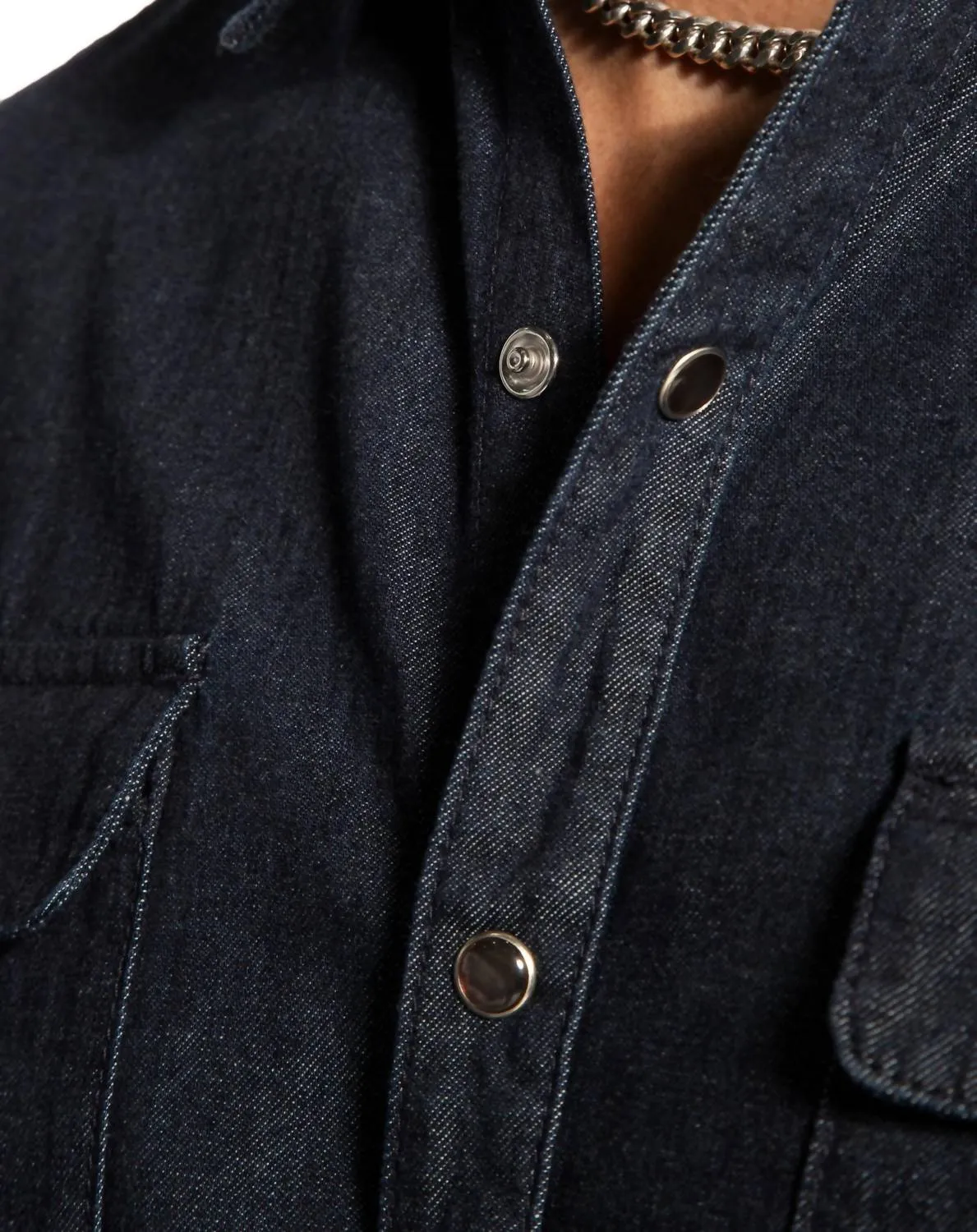 Denim Short Sleeve Buttoned Shirt In Dark Indigo