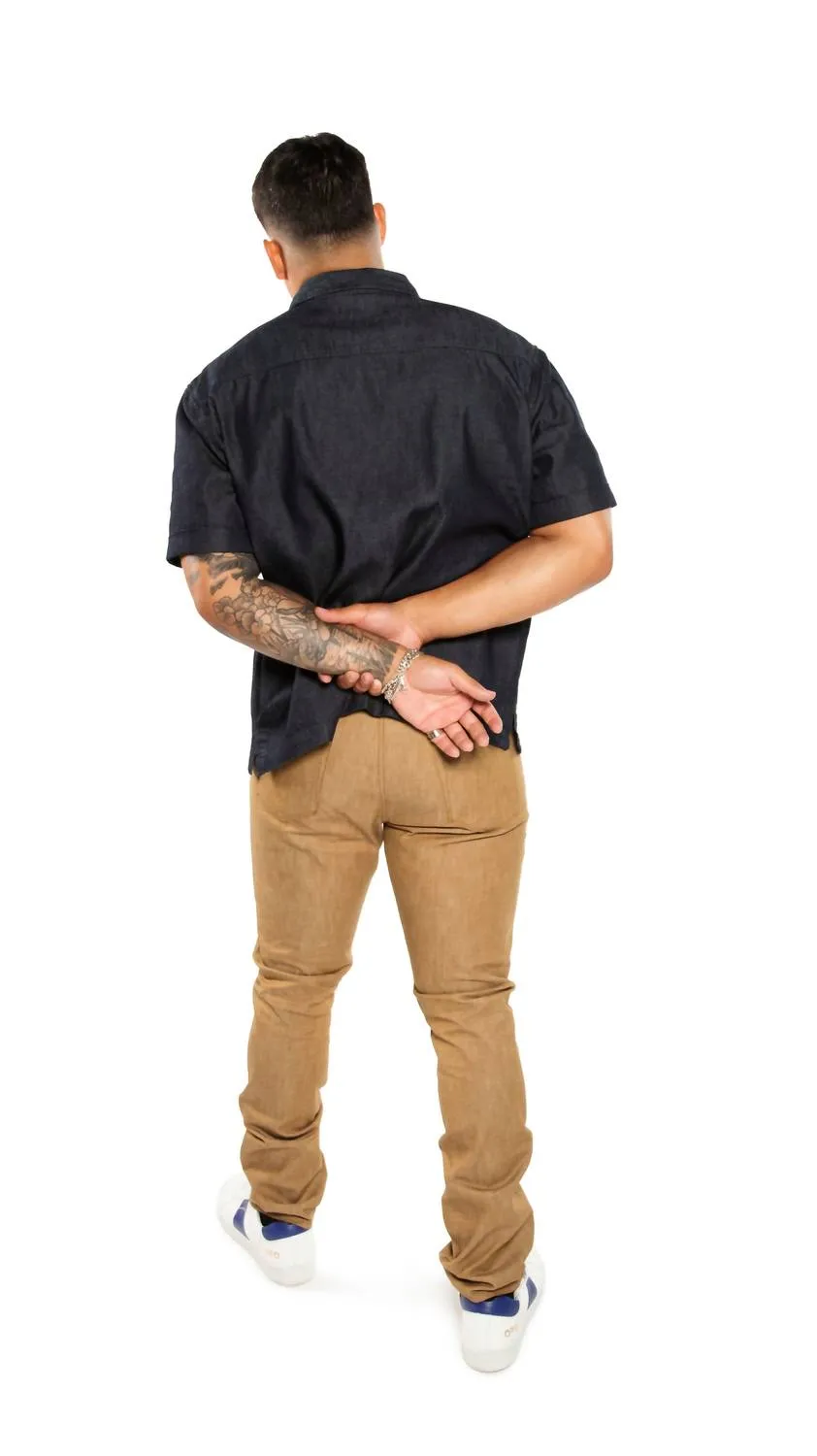 Denim Short Sleeve Buttoned Shirt In Dark Indigo