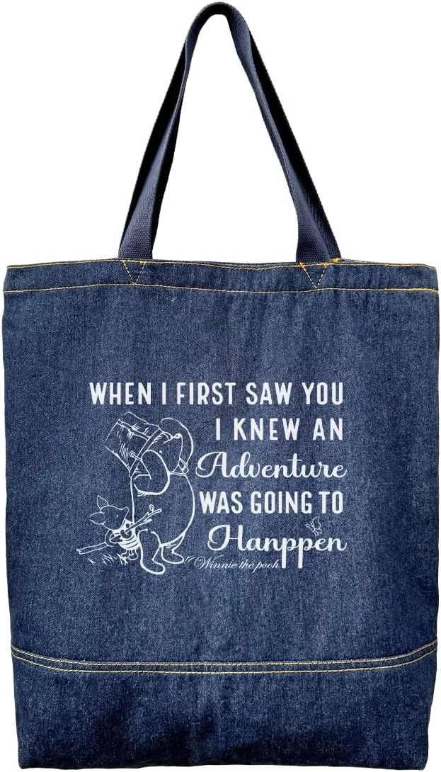 Denim Tote Bag, Denim Handbags for Women, Casual Hobo Tote Shoulder Bags, Retro Aesthetic Handbag, Women's Shopper Shoulder Handbag, When I First Saw You, Adventure Was Going To Happen