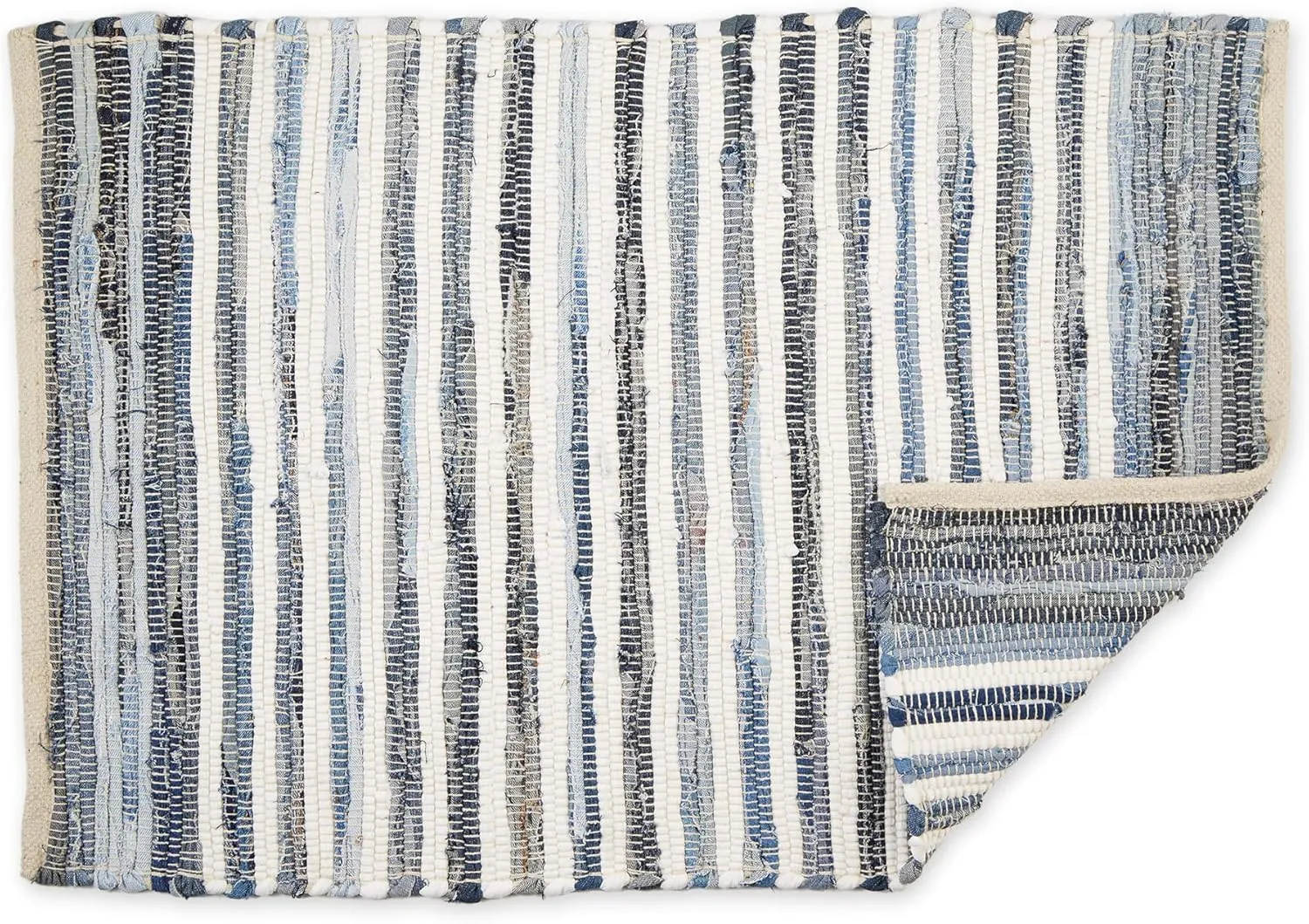 DII Chindi Home Collection Handwoven Multicolor Area Rag Run, 2x3', Denim