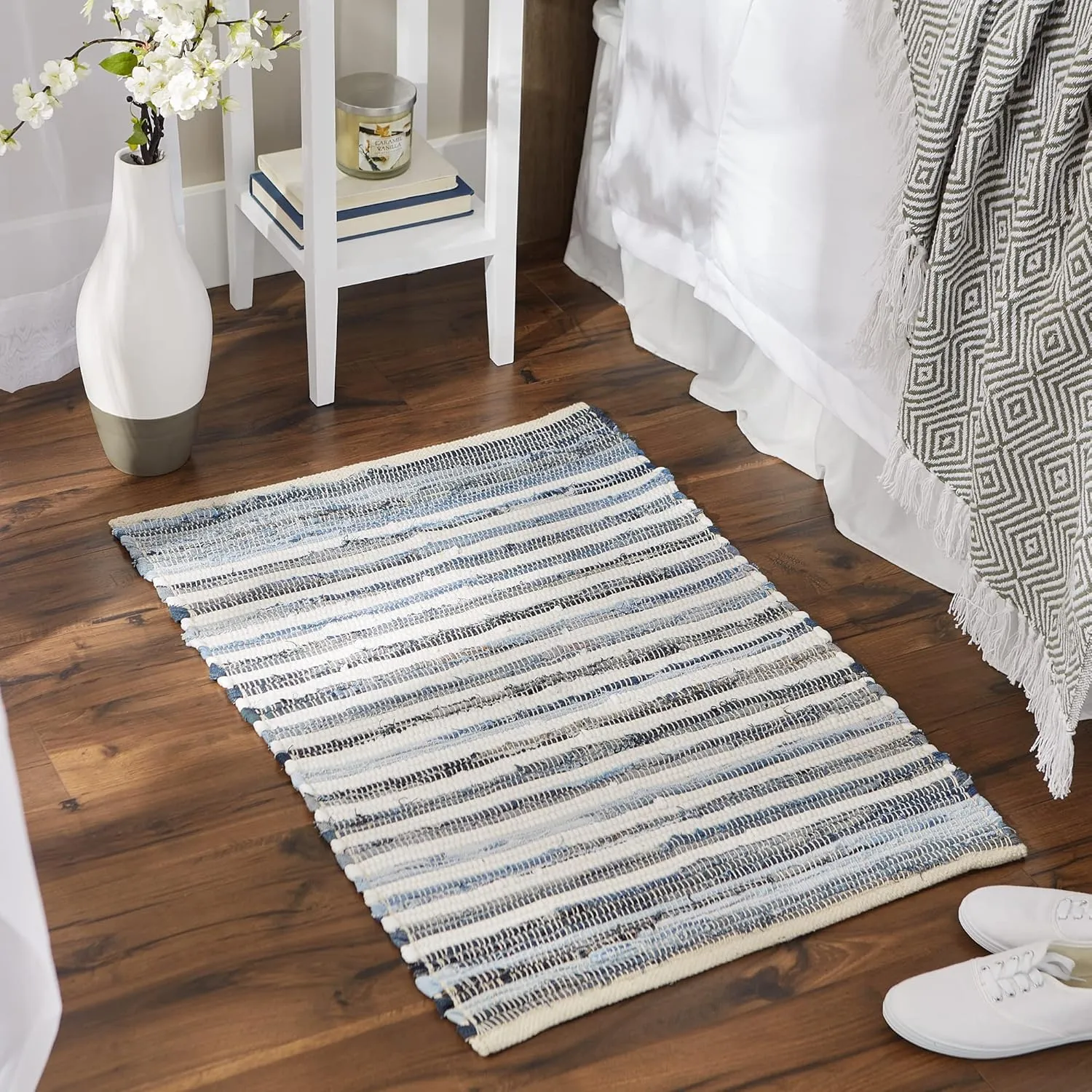 DII Chindi Home Collection Handwoven Multicolor Area Rag Run, 2x3', Denim