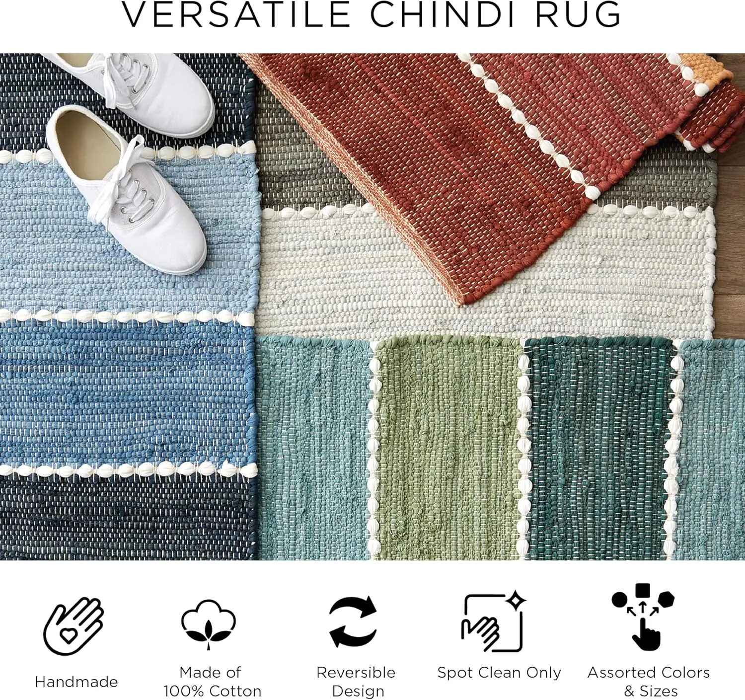 DII Chindi Home Collection Handwoven Multicolor Area Rag Run, 2x3', Denim