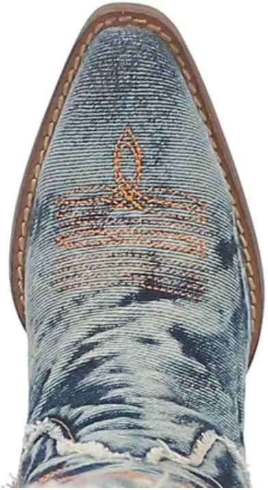 Dingo Womens Texas Tornado Denim Embroidered Snip Toe Casual Boots Mid Calf Mid Heel 2-3" - Blue