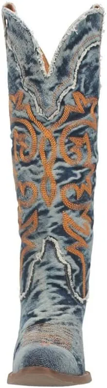Dingo Womens Texas Tornado Denim Embroidered Snip Toe Casual Boots Mid Calf Mid Heel 2-3" - Blue