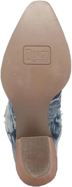 Dingo Womens Texas Tornado Denim Embroidered Snip Toe Casual Boots Mid Calf Mid Heel 2-3" - Blue