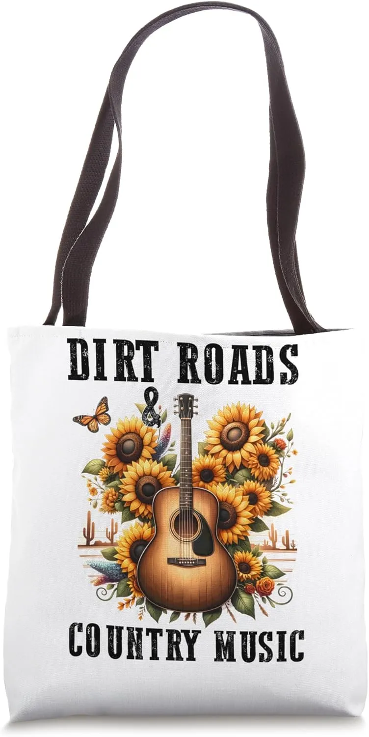 Dirt Roads Country Music Sunflowers Guitar Tote Bag