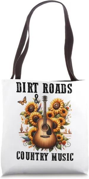 Dirt Roads Country Music Sunflowers Guitar Tote Bag