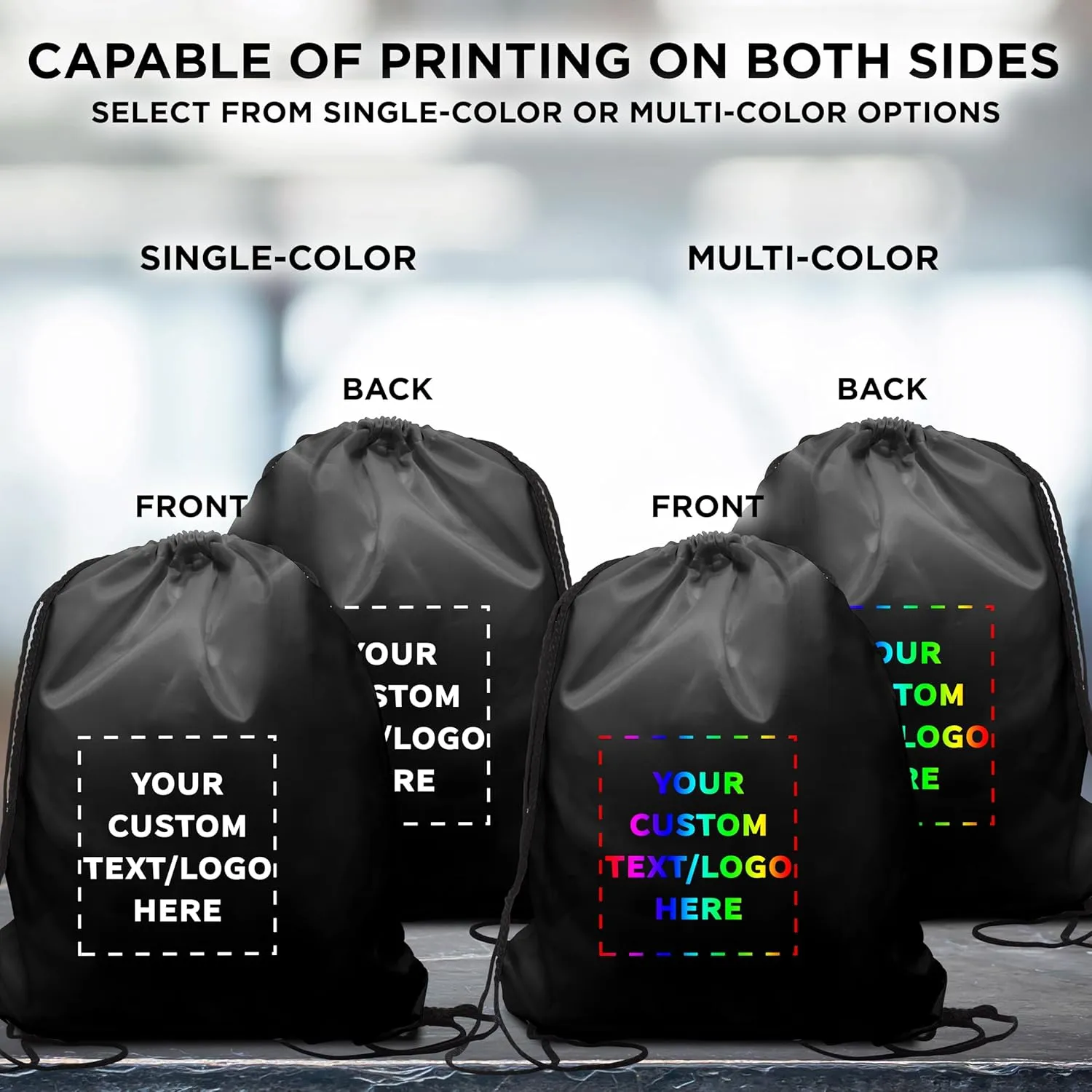 DISCOUNT PROMOS Custom Classic Polyester Drawstring Bags Set of 10, Personalized Bulk Pack - Bring Everywhere You Go, Great for Travelling, Gym and for Everyday Use - Black