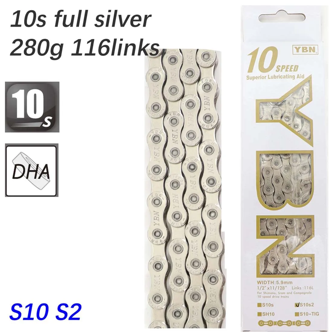 DJC Bike Chain 10 Speed for Road Bike MTB Mountain with Quick Link YBN for Shimano Sram System and KMC