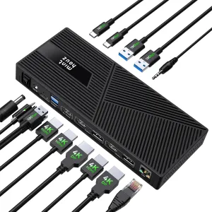 Docking Station 4K@60Hz DisplayLink Triple Monitor 160W Charging, 3 HDMI 2 DP 6 USB, Gigabit LAN & Audio Thunderbolt 4/3, USB-C Mac M1/M2/M3/M4, Windows/Chrome/Dell/HP