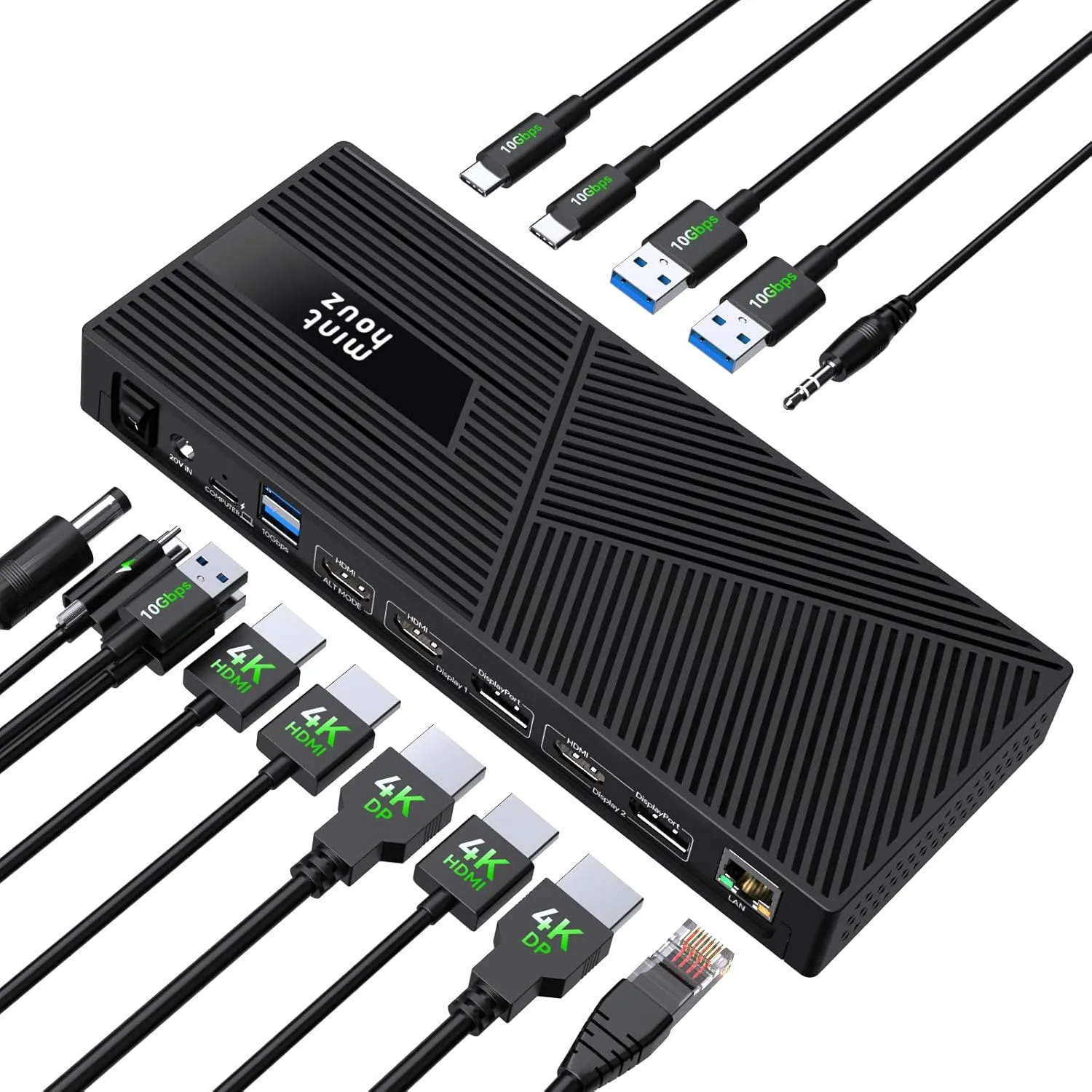Docking Station 4K@60Hz DisplayLink Triple Monitor 160W Charging, 3 HDMI 2 DP 6 USB, Gigabit LAN & Audio Thunderbolt 4/3, USB-C Mac M1/M2/M3/M4, Windows/Chrome/Dell/HP