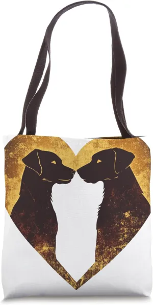Dog Silhouette Heart Rustic Animal Art Tote Bag