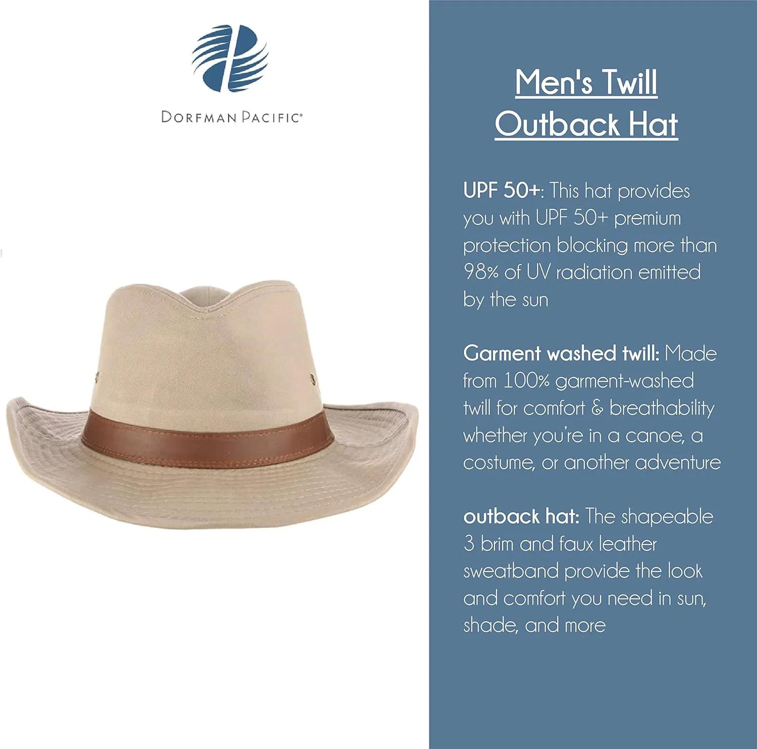 Dorfman Hat Co. Men's Twill Outback Hat