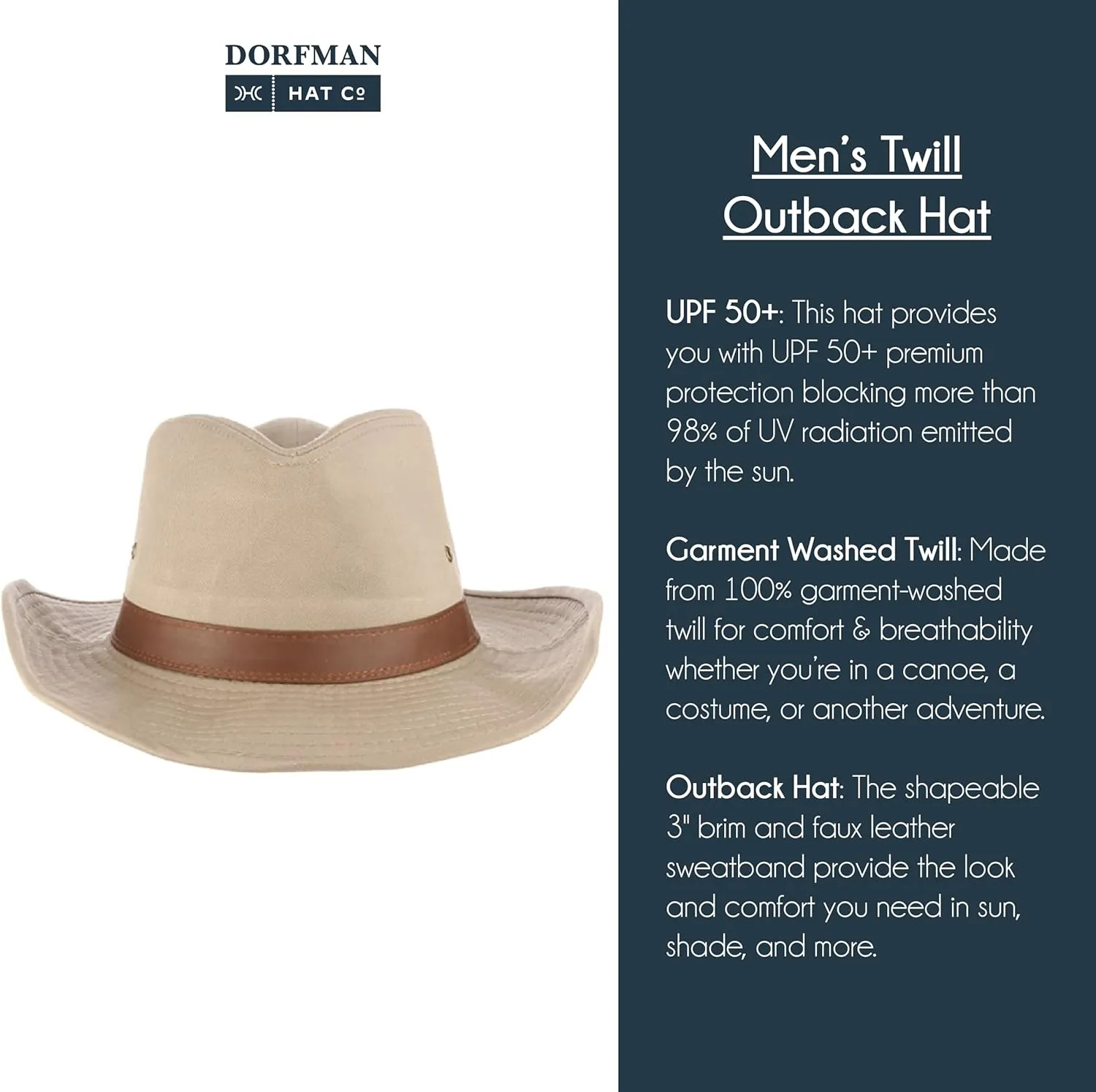 Dorfman Hat Co. Men's Twill Outback Hat