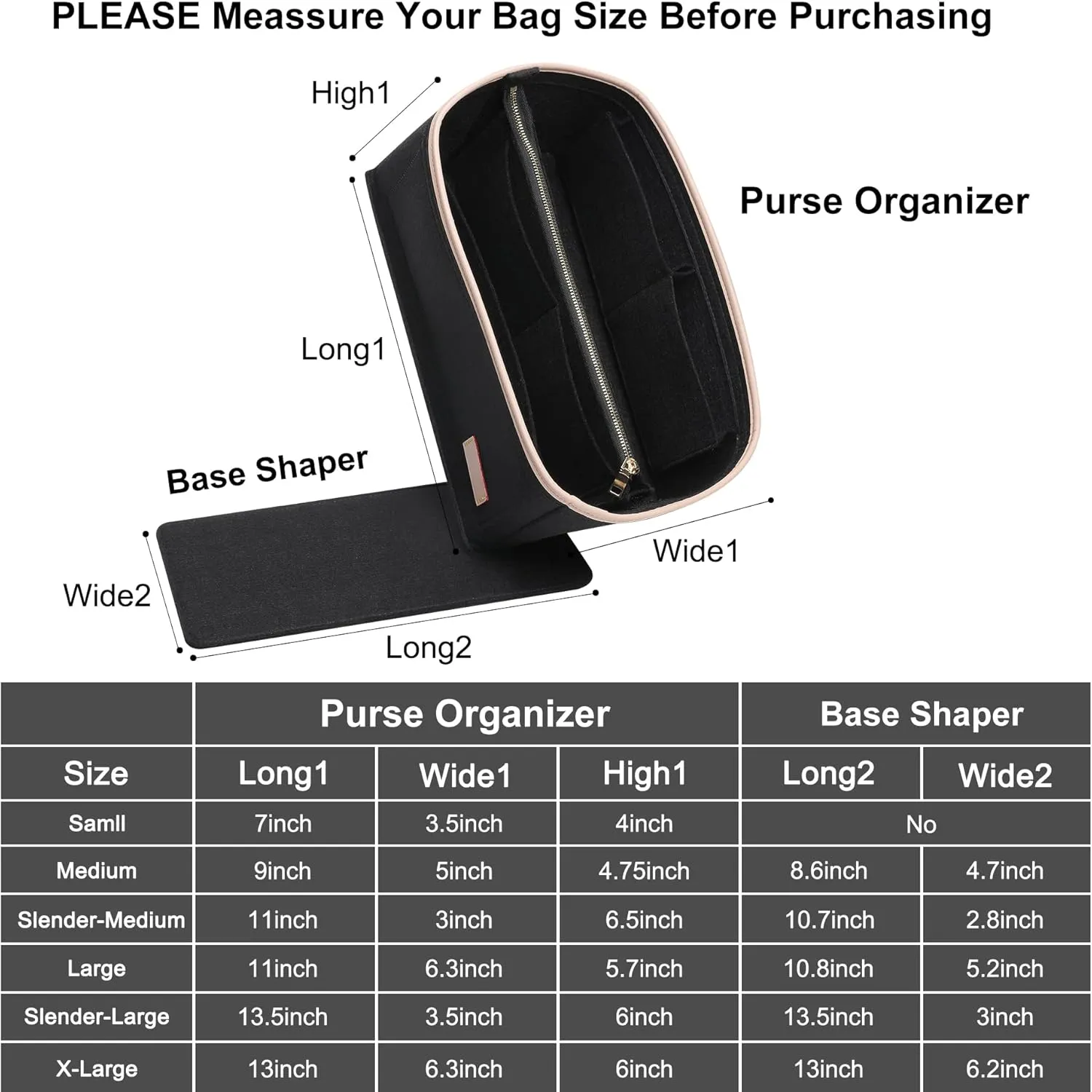 Doxo Purse Organizer Insert & Base Shaper, Felt Handbag & Tote Bag Fit LV Graceful MM More(Black,SL)