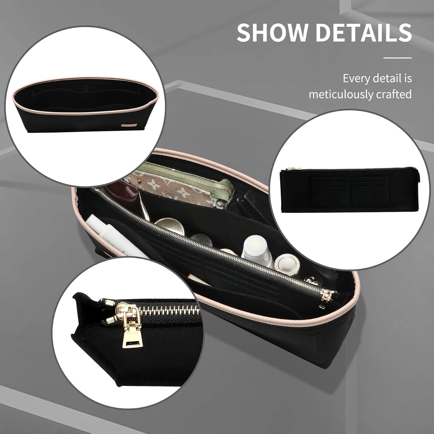 Doxo Purse Organizer Insert & Base Shaper, Felt Handbag & Tote Bag Fit LV Graceful MM More(Black,SL)