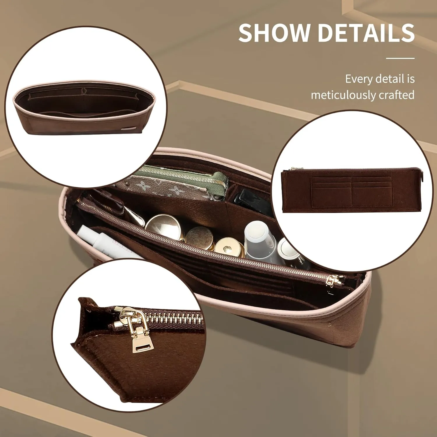 Doxo Purse Organizer Insert & Base Shaper, Felt Handbag & Tote Bag Fit LV Graceful MM More(Brown,SL)