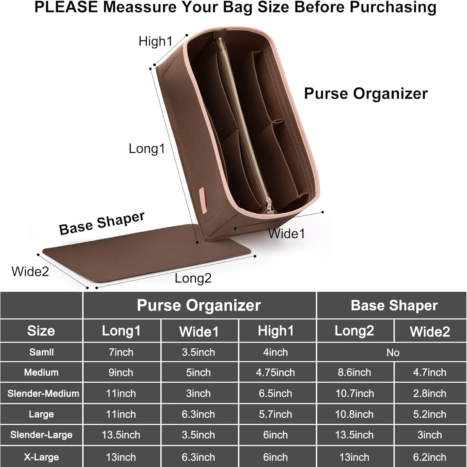 Doxo Purse Organizer Insert & Base Shaper, Felt Handbag & Tote Bag Fit LV Graceful MM More(Brown,SL)