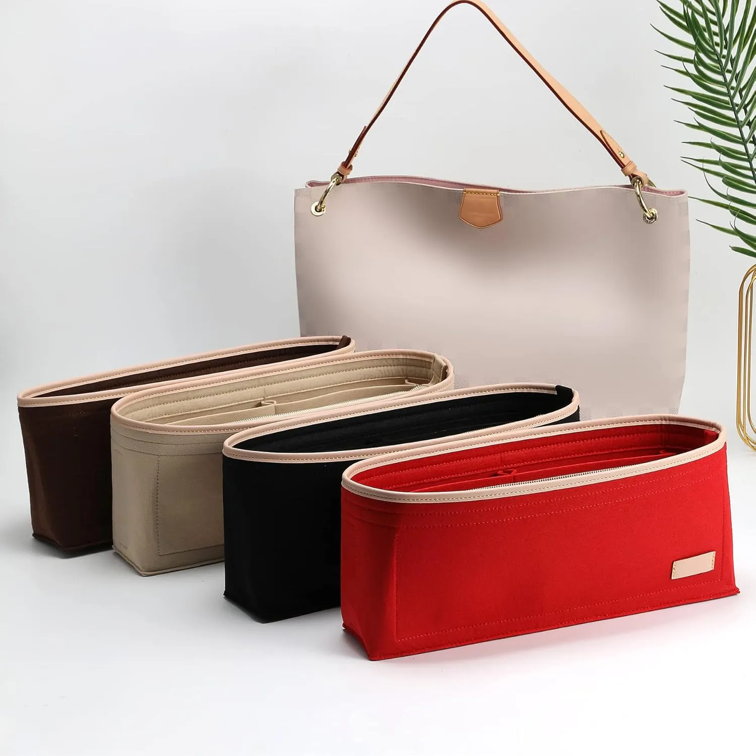 Doxo Purse Organizer Insert & Base Shaper, Felt Handbag & Tote Bag Fit LV Graceful MM More(Brown,SL)