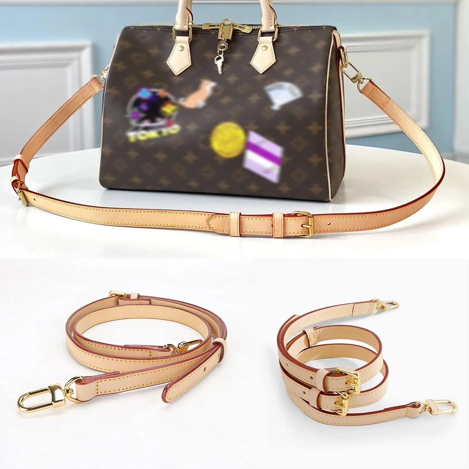 Doxo Vachetta Leather Replacement Crossbody Bag Strap,Fit for L Speedy 25 30 35 40 More