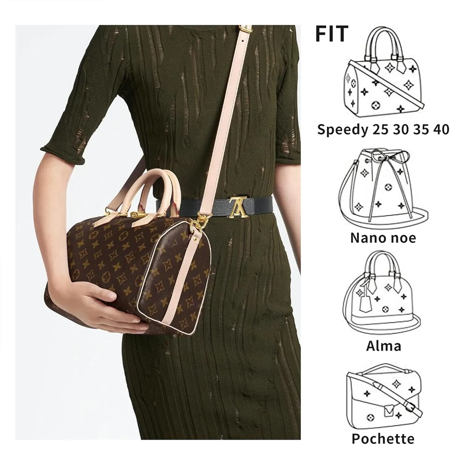 Doxo Vachetta Leather Replacement Crossbody Bag Strap,Fit for L Speedy 25 30 35 40 More