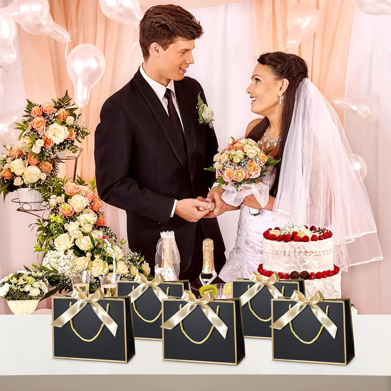DOYIDE 30 Pcs Thank You Gift Bags with Tissue Paper, 9x7x3.1in Paper Gift Bags with Handles, Gift Wrap Bags with Bow Ribbon for Wedding Birthday Baby Shower Bridesmaid Party