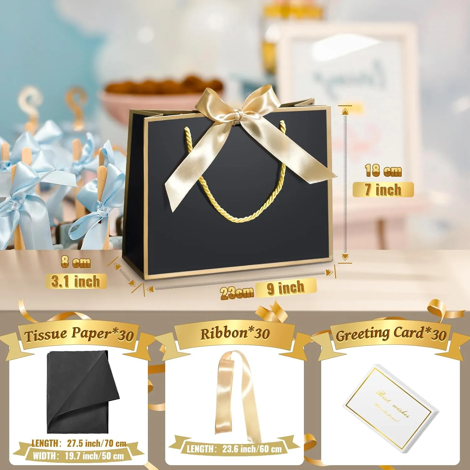 DOYIDE 30 Pcs Thank You Gift Bags with Tissue Paper, 9x7x3.1in Paper Gift Bags with Handles, Gift Wrap Bags with Bow Ribbon for Wedding Birthday Baby Shower Bridesmaid Party