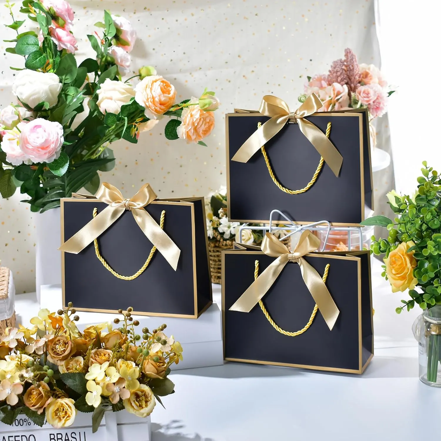 DOYIDE 30 Pcs Thank You Gift Bags with Tissue Paper, 9x7x3.1in Paper Gift Bags with Handles, Gift Wrap Bags with Bow Ribbon for Wedding Birthday Baby Shower Bridesmaid Party
