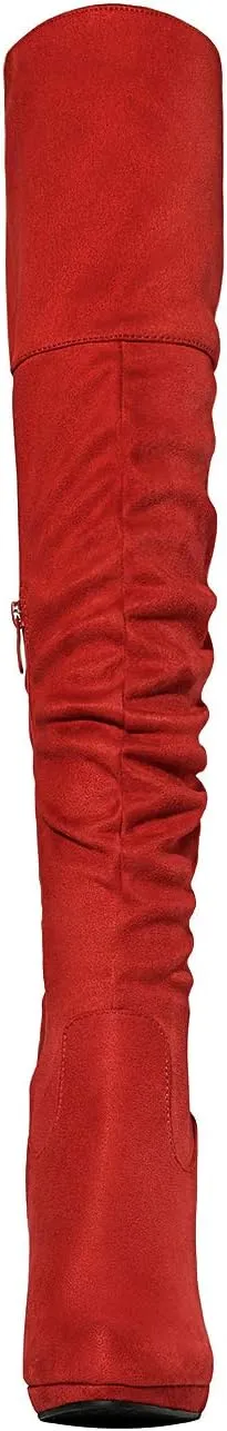 DREAM PAIRS Women's HIGHPLAT Black Chunky Thigh High Over The Knee High Heel Boots