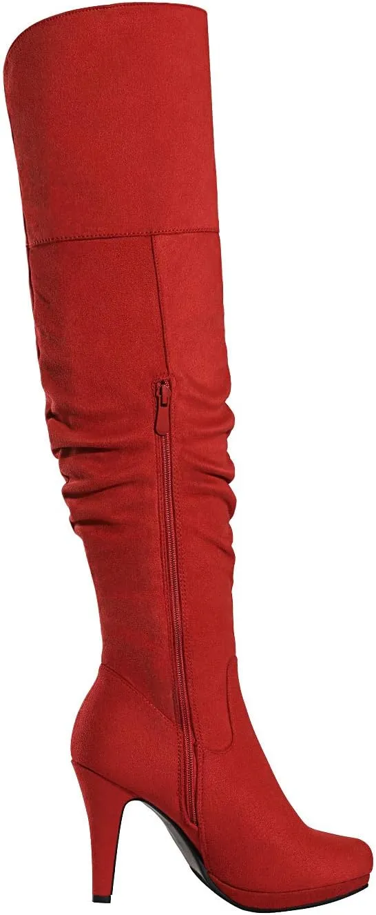 DREAM PAIRS Women's HIGHPLAT Black Chunky Thigh High Over The Knee High Heel Boots