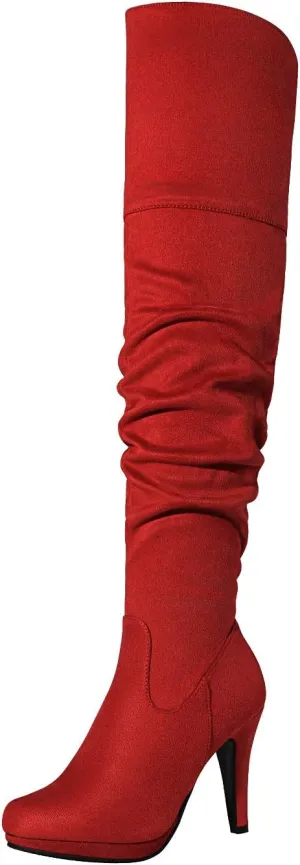 DREAM PAIRS Women's HIGHPLAT Black Chunky Thigh High Over The Knee High Heel Boots