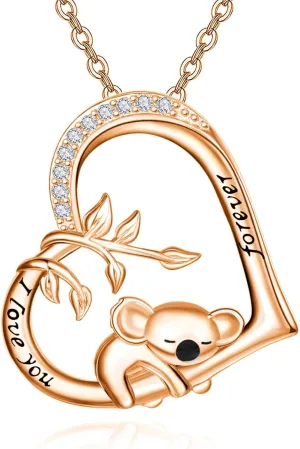 Dreamboat Koala Heart Necklace for Women 925 Sterling Silver I Love You Forever Pendant Necklaces Cute Koalas Jewelry Christmas Birthday Gifts for Koala Lovers