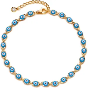 Dremmy Studios Simple Gold Chain Anklet,14k Gold/Silver Plated Dainty Disc Evil Eye Summer Beach Ankle Bracelet Jewelry for Women
